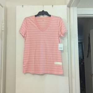 NWT Ana Coral Striped V-Neck T-Shirt Small